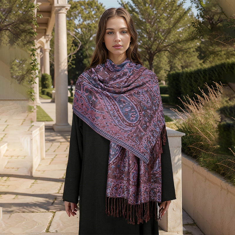 Coffee + Purple Elegant Retro Paisley Print Scarf for Women - Soft Fashion Shawl Wrap 185x70cm โ image 2
