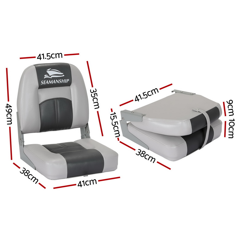 Seamanship 2X Folding Boat Seats Marine Swivel Low Back 10cm Padding Charcoal โ image 2