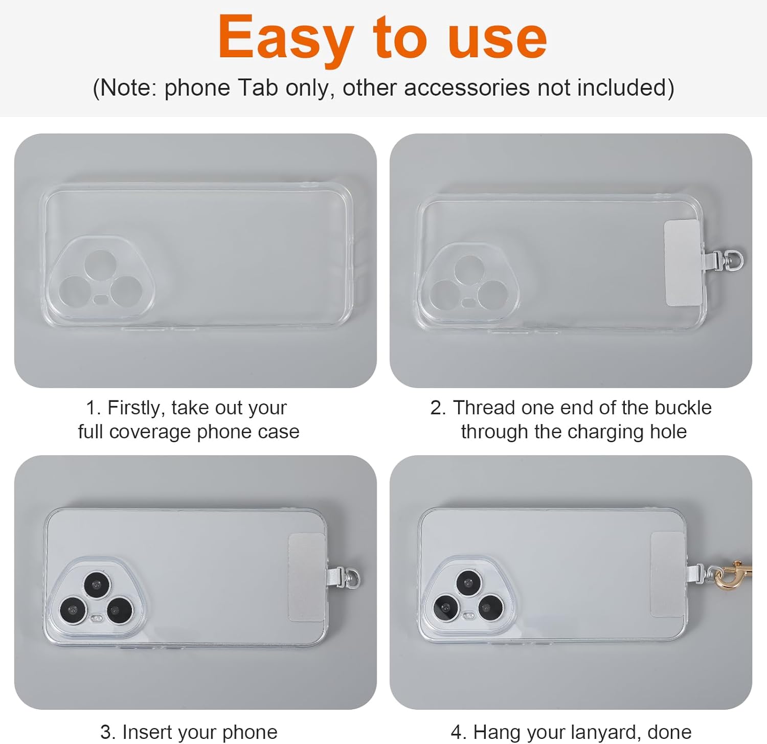 2PCS Rotatable 360° Phone Tether Tab, Stainless Steel Phone Lanyard Tab Rectangle Tether Tabs for Most Full Coverage Cases, Universal Cellphone Wrist Crossbody — image 4