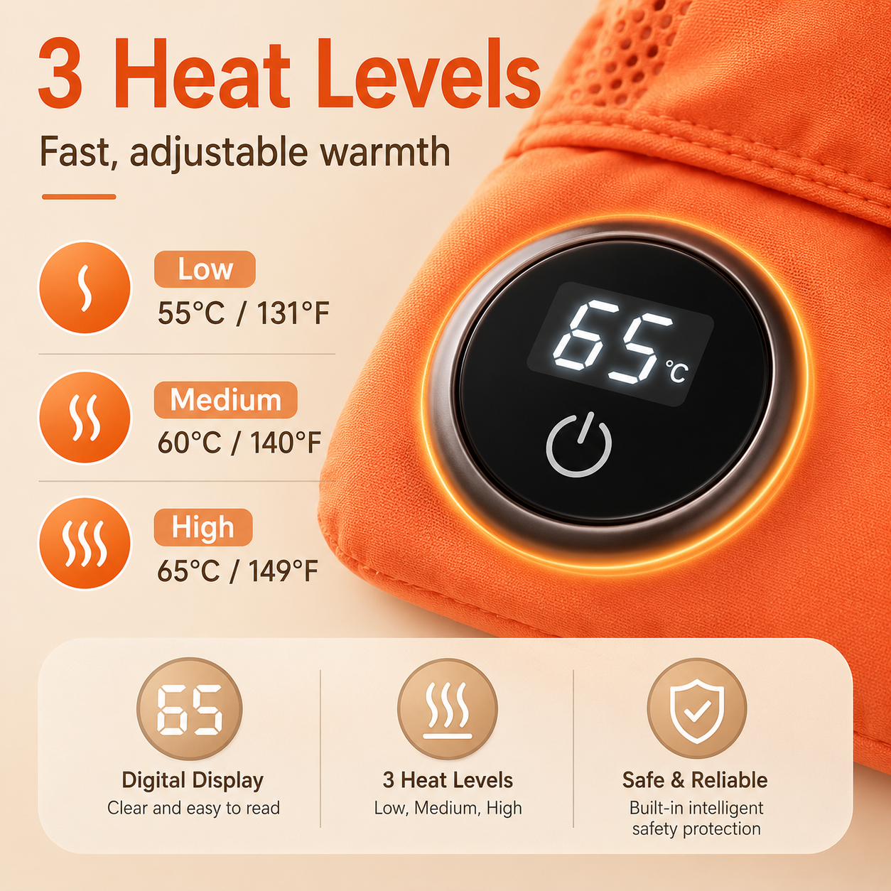 Rechargeable Hand Warmer Muff, USB Electric Heating Pad with Digital Display Temperature Control, 3 Heat Levels Portable Far Infrared Heated Cushion for — image 5