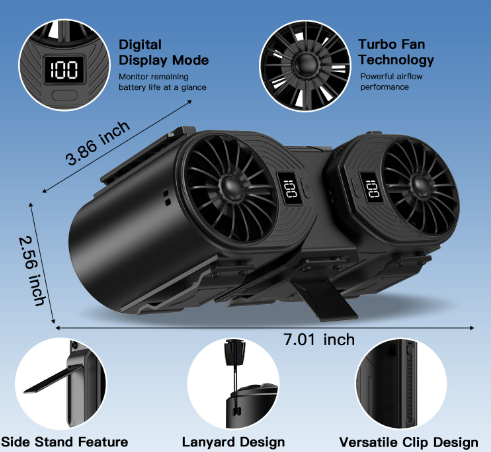 Black Portable Turbo Waist Fan with Digital Display and Dual Air Outlets — image 3