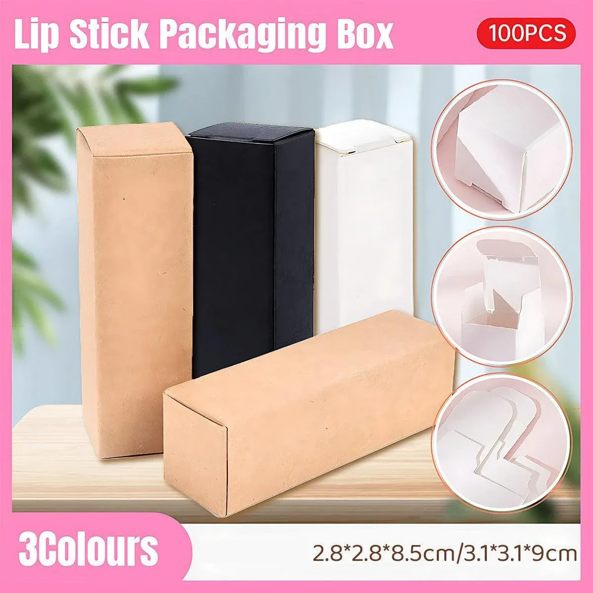 100PCS Empty Lip Balm Tube Packaging Carton Box Lipstick DIY Paper Case 2.8-3.1 - Kraft-3.1x3.1x9cm — image 2