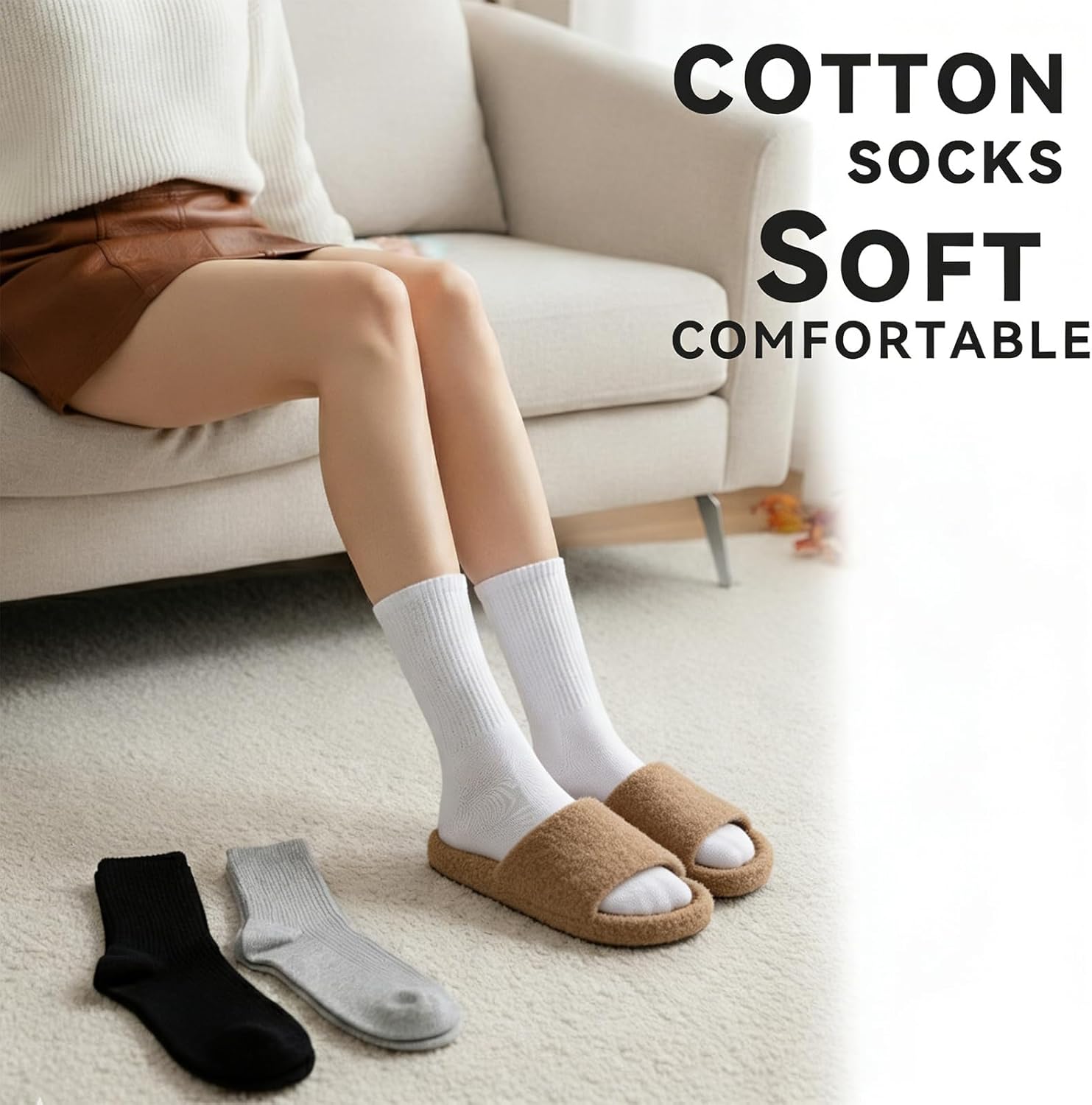 Womens Crew Socks Cotton, 5 Pairs Soft and Moisture Wicking Calf Socks for Work and Casual Sport Wear, Size 5-10 โ image 5