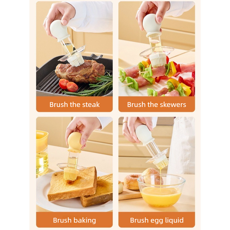 Integrated Oil Storage Silicone Oil Brush Bottle, Food-Grade Heat-Resistant Oil Dispensing Brush for Baking, BBQ—White — image 5