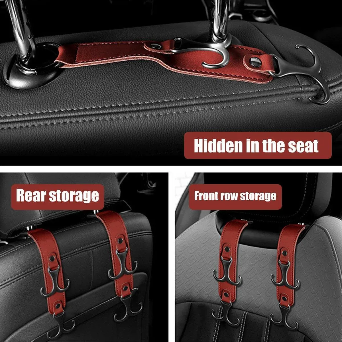 1pc Car Headrest Hook 3 in 1 Hanger for Bag and Purse Organizer - Brown — image 5