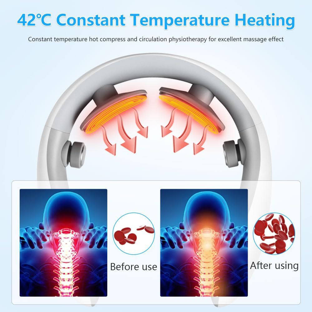 Neck Massager with Heat, Electric Pulse Neck Massager for Pain Relief, Wireless Intelligent Massager for Women(white,15.3*13.9*3.45cm) — image 5