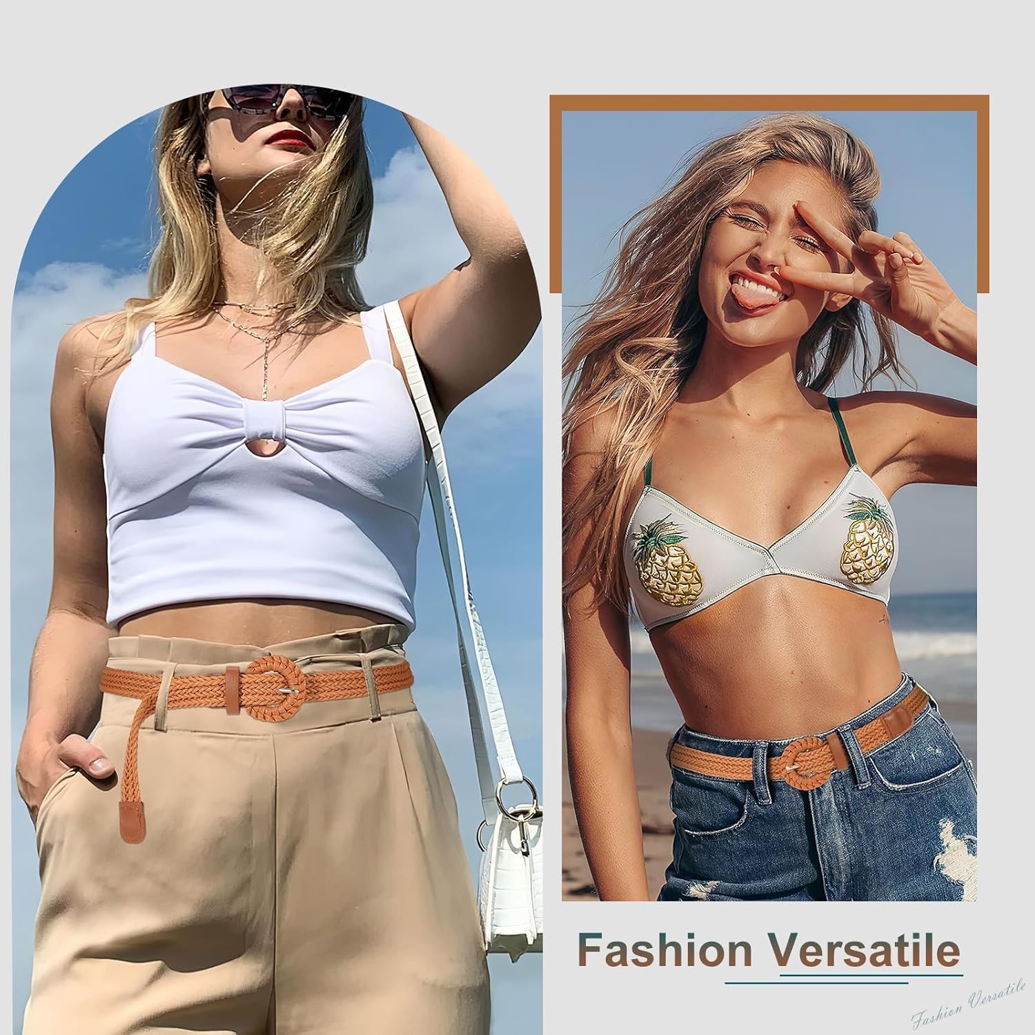 Braided Woven Belt for Women, Rattan Thin Belt Fashion Waist Belts for Summer Dress Jeans — image 6