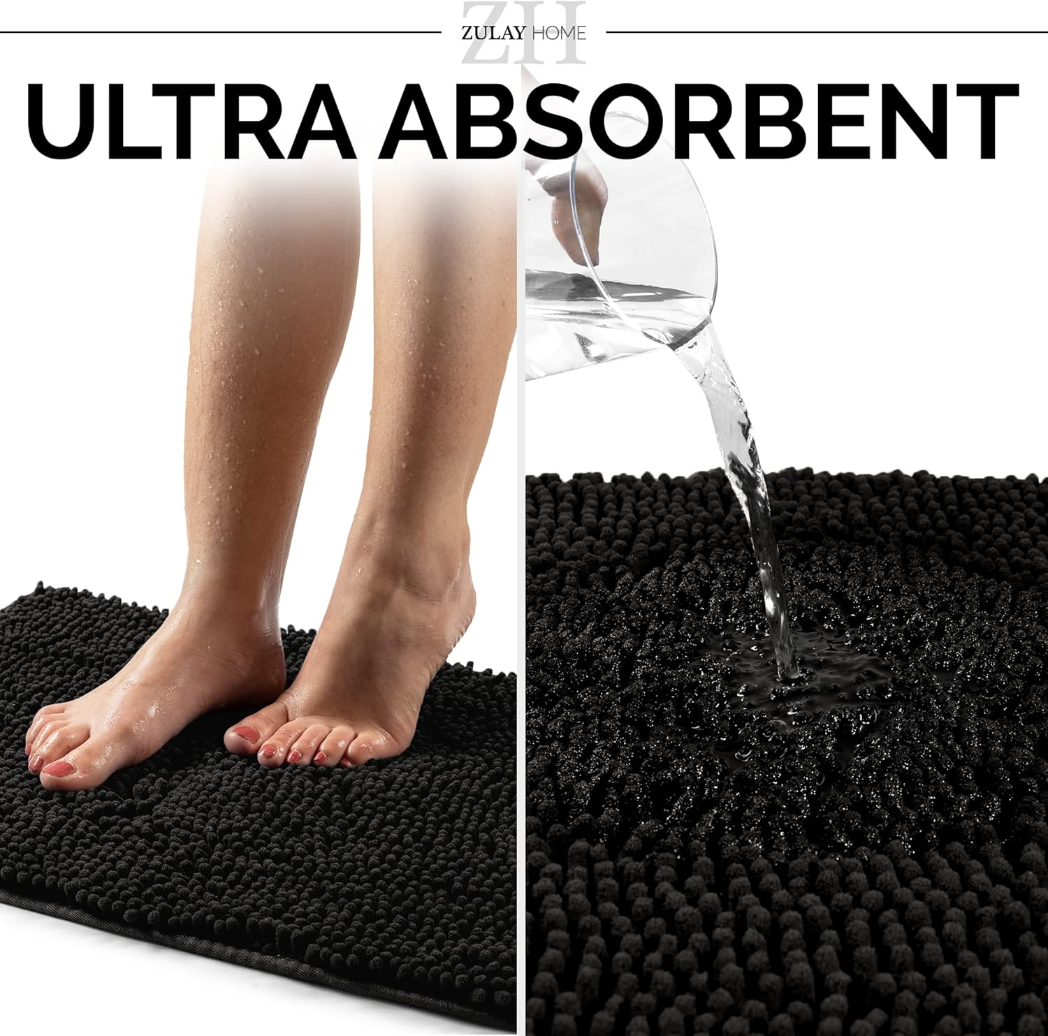 Soft Shaggy Bathroom Rug - Ultra Absorbent Bath Mat - Microfiber Thick Bath Rug for Bathroom, Under The Sink, Bedroom, Shower (Black, 20"x30") — image 5