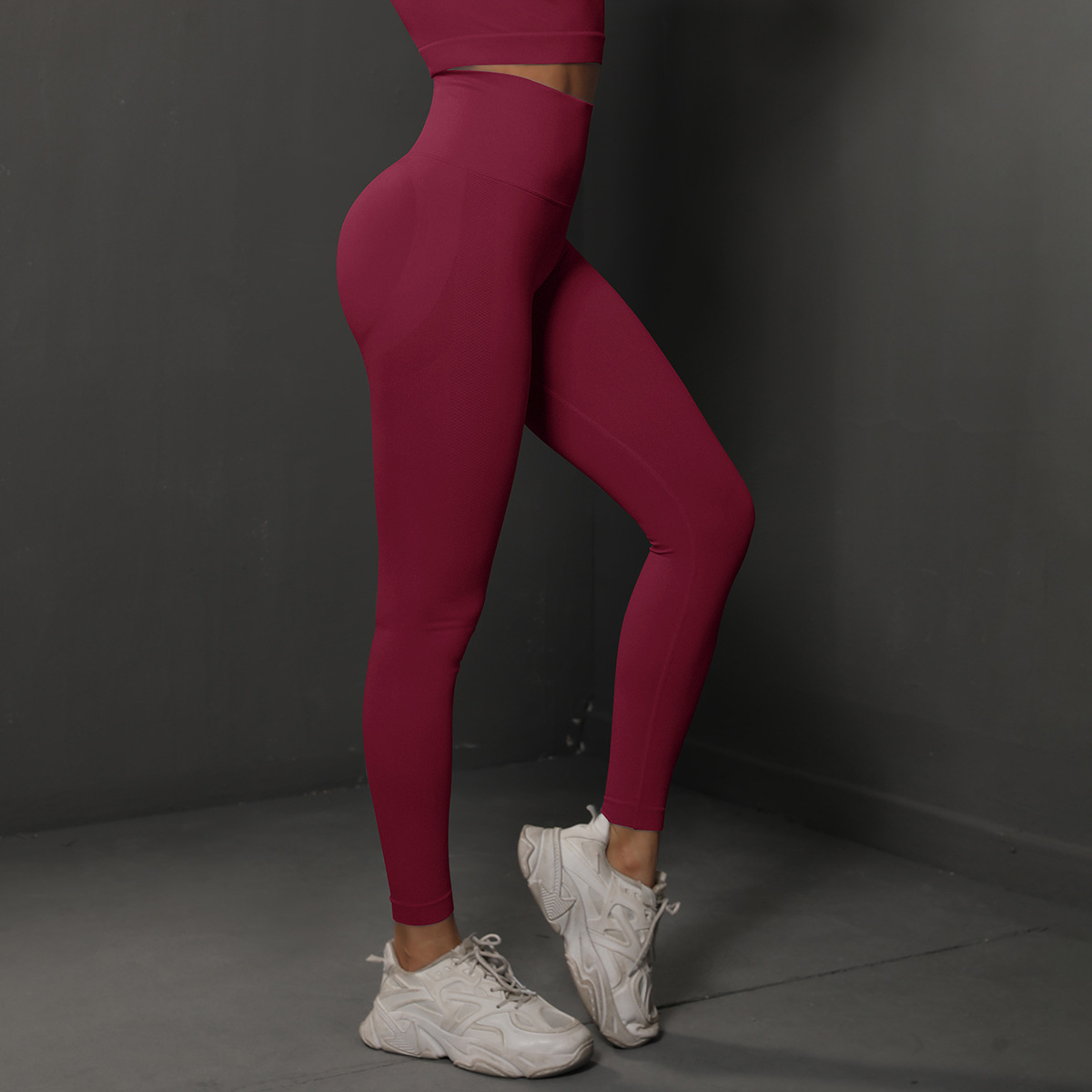 Size S Claret Red Seamless High-Waisted Yoga Pants for Women - Lift Workout Leggings for Running, Gym, and Fitness — image 4
