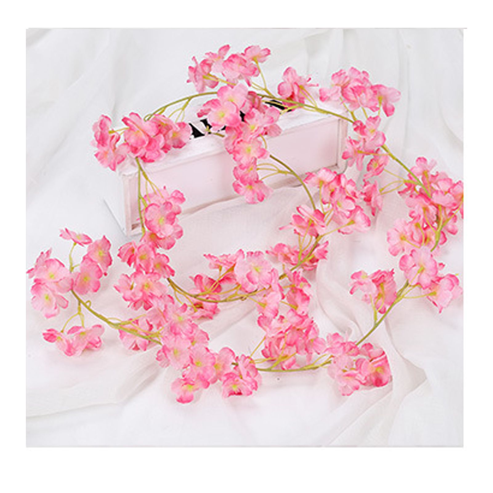 Artificial Flower Rattan Single 1.8m 135pcs Flowers Head Vivid Decorative Silk Plastic Hanging Fake Rattan for Decoration Deep Pink — image 5