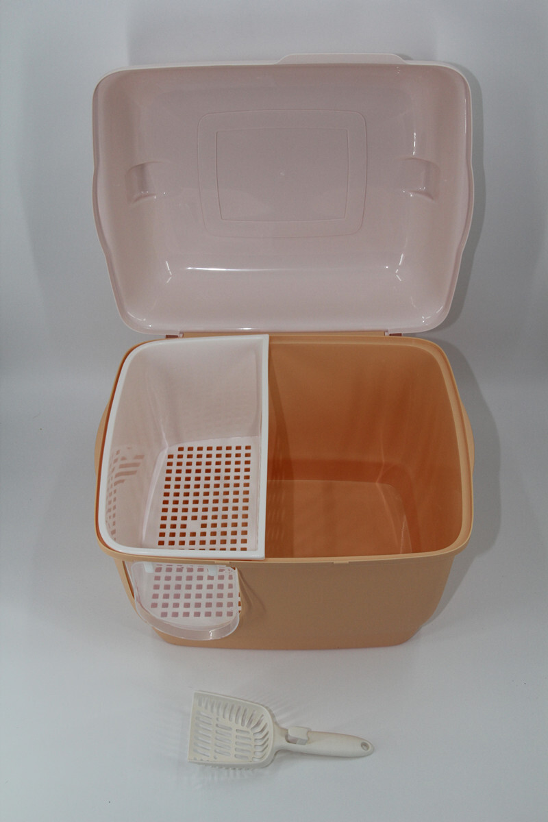 XL Portable Hooded Cat Toilet Litter Box Tray House with Handle and Scoop Orange — image 2