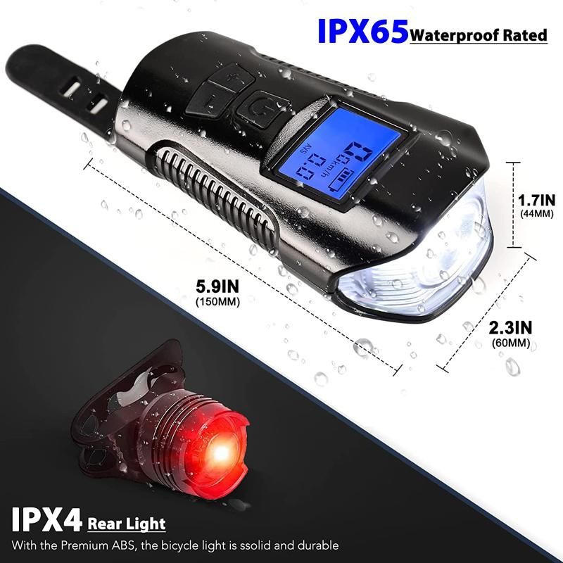 Bike Light Set Speedometer LED Bike Lights Horn LCD USB Bike Tail Light Black — image 2