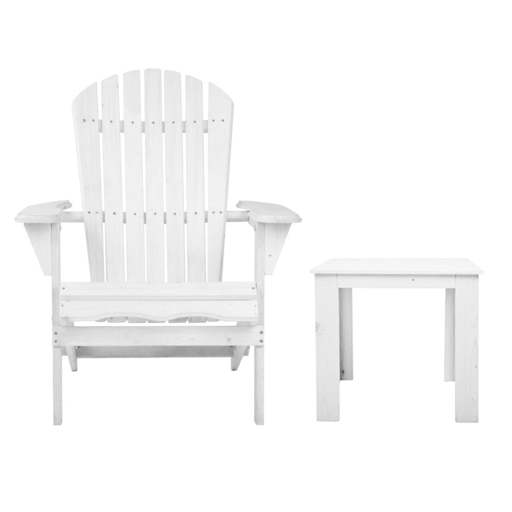 Gardeon 3PC Adirondack Outdoor Table and Chairs Wooden Foldable Beach Chair White — image 3