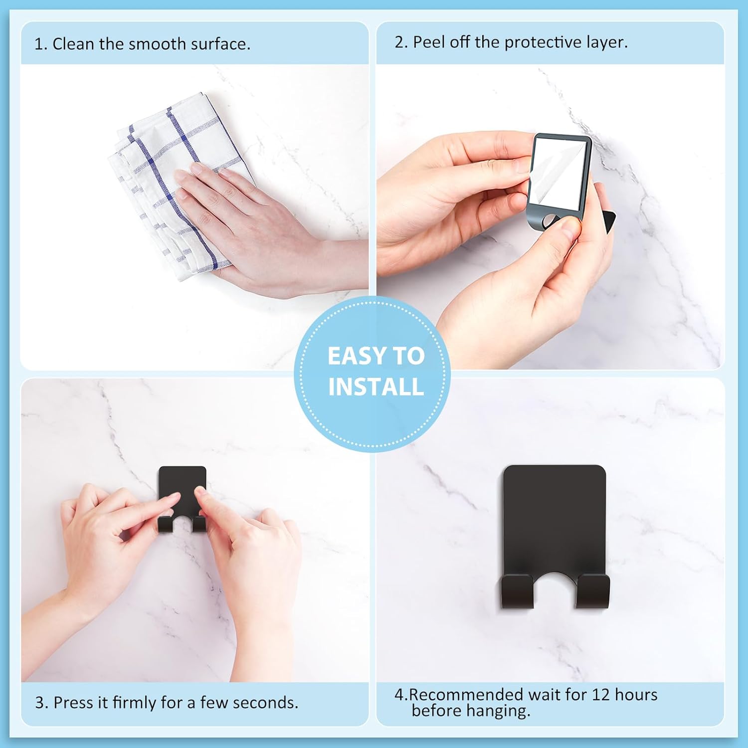 Shower Wall Razor Holder, Metal Adhesive Razor Hooks for His and Hers, Waterproof, Black, 2 Pcs โ image 6