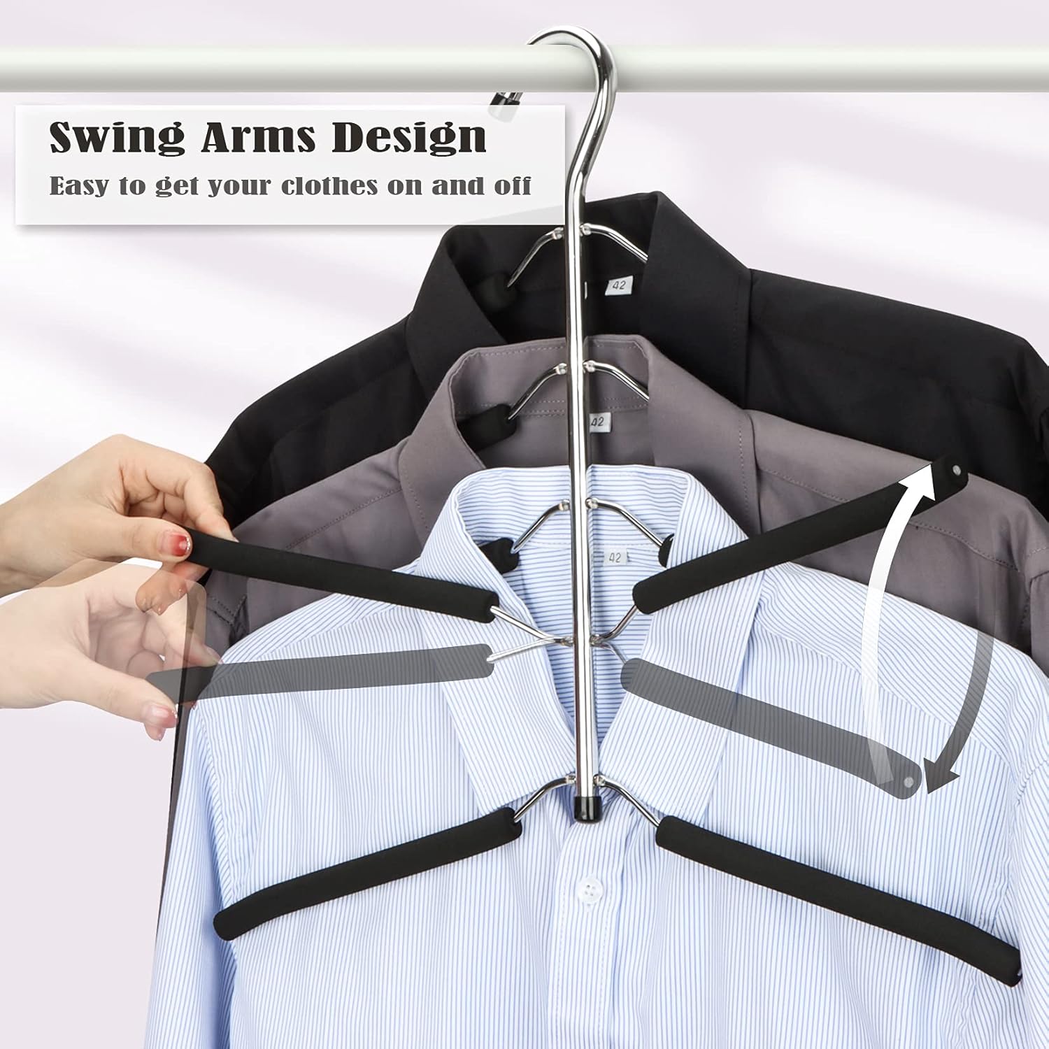 Hangers Space Saving Clothes Hanger 2 Packs Swing Arm Non Slip Padded Coat Hanger 5 Layers Heavy Duty Stainless Steel Sweater Shirt Hanger Closet Storage — image 4