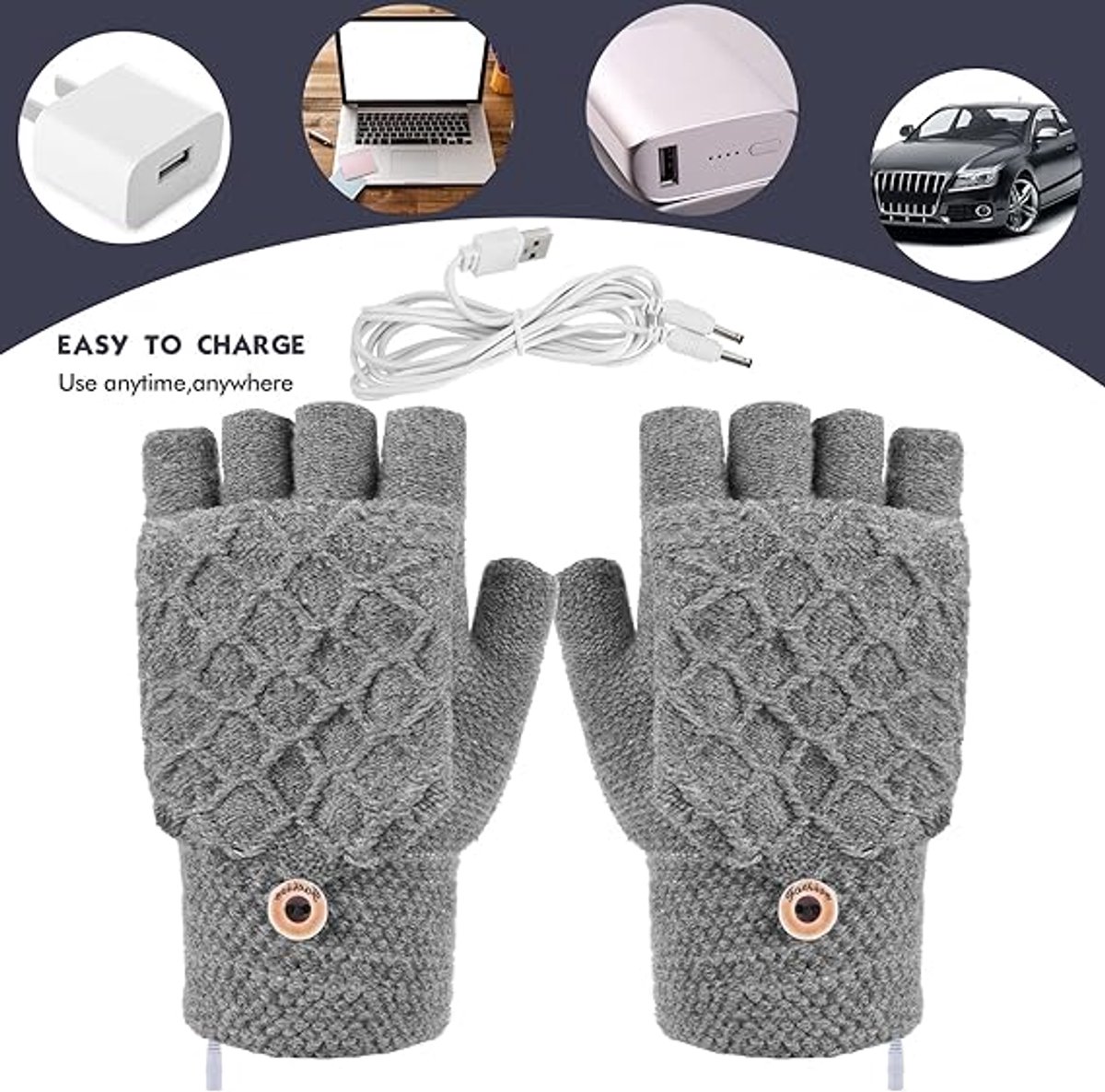 2 Pairs USB Heated Gloves - Electric Heating - Double-Sided Heating - Knitted Heated Gloves - Warm Winter Gloves - Gloves with Heating - Gloves - Winter — image 5