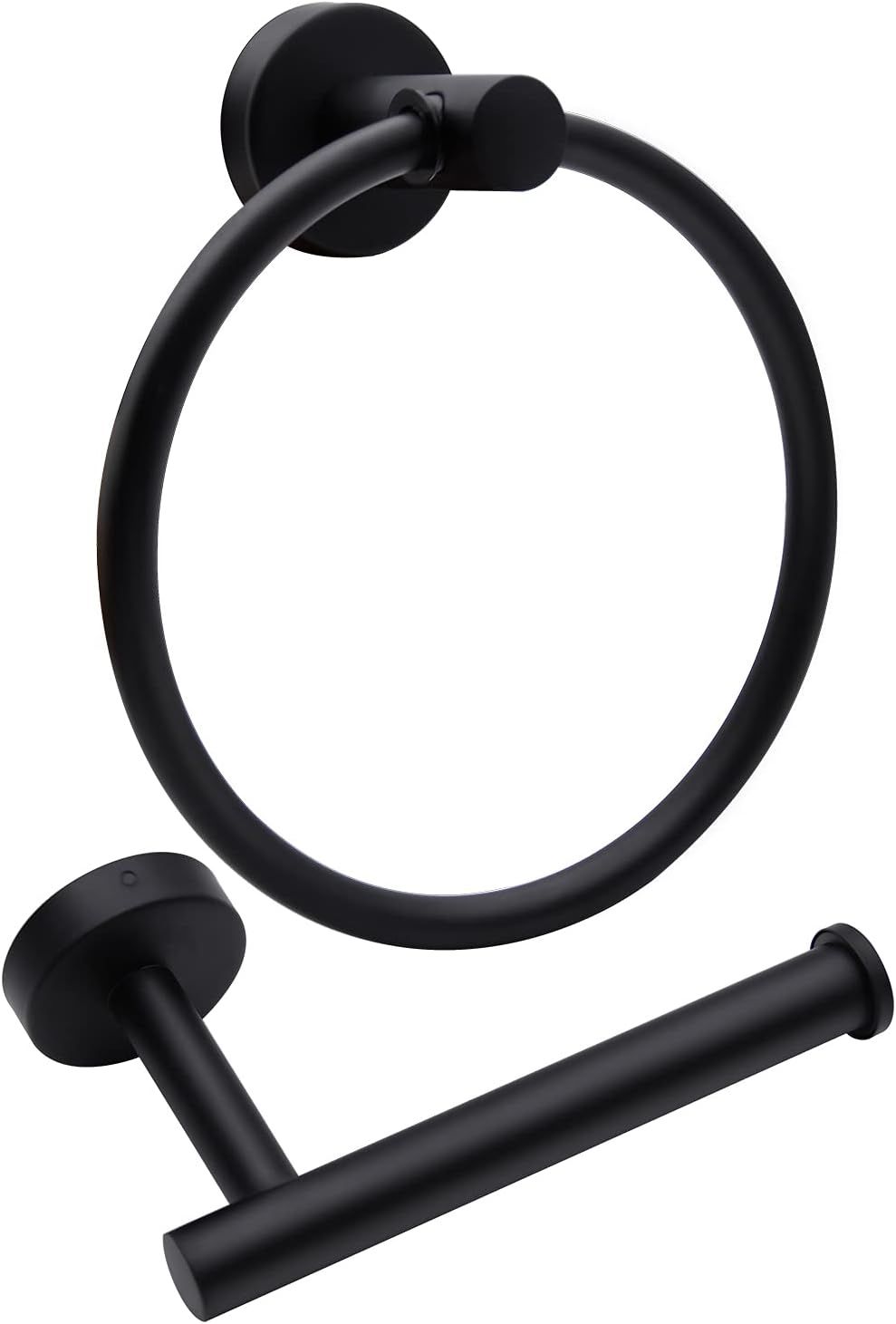 2 Piece Stainless Steel Bathroom Set, Toilet Paper Holder and Towel Ring for Wall Mount Installation, Matte Black