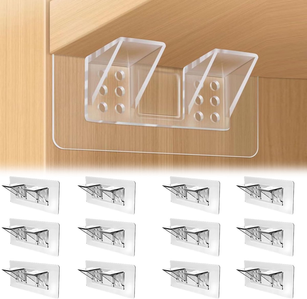12 pieces Shelf brackets - Wall mounting brackets - punch-free shelf brackets - Transparent shelf brackets - Wall shelf bottom brackets - self-adhesive support