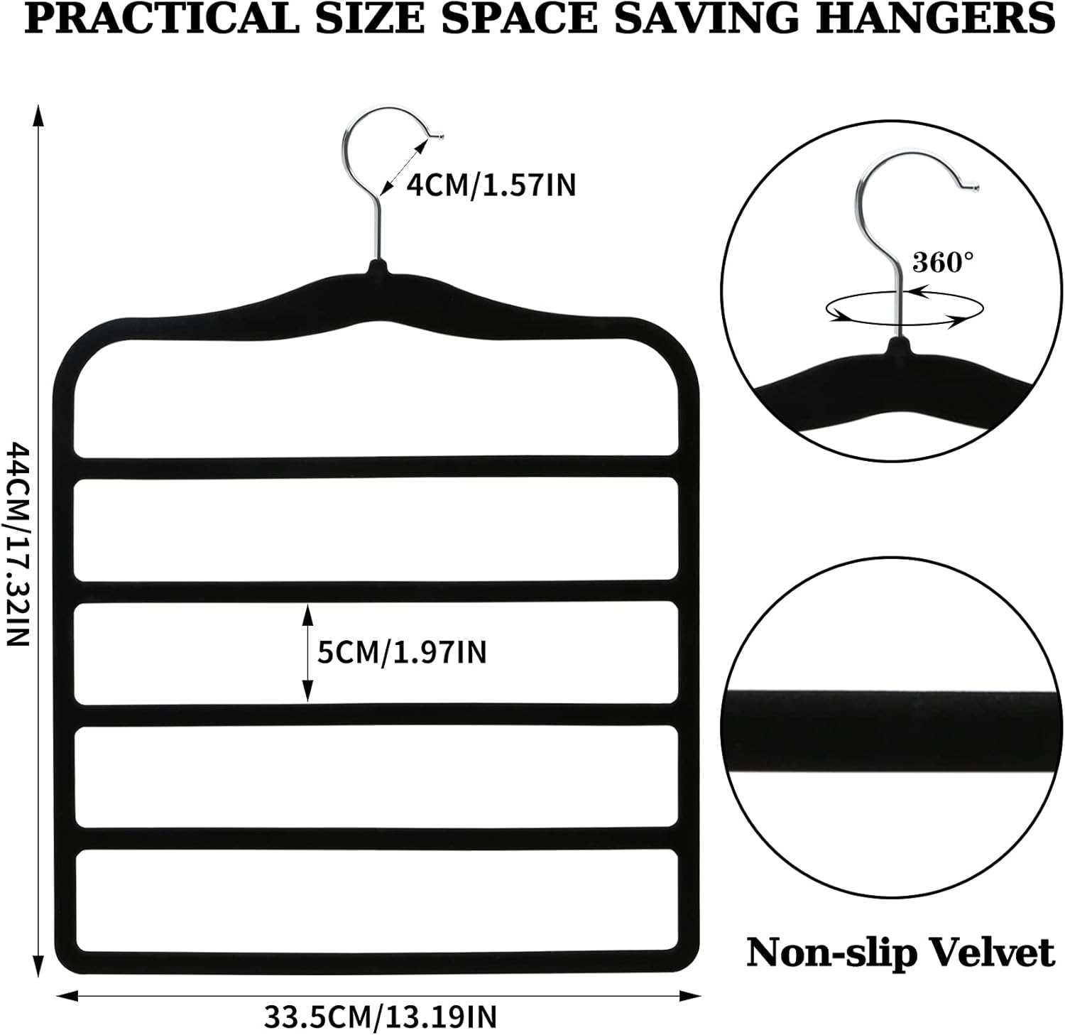 Closet Organizers and Storage,3 Pack Velvet Pants-Hangers-Space-Saving,Non Silp 5 Tier Scarf Jeans Organizer,Dorm Room Essentials for College Students Girls — image 5