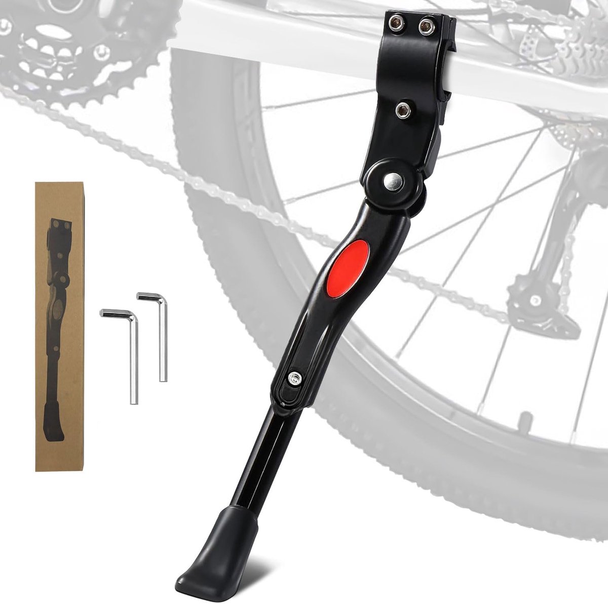 Single Adjustable Bicycle Kickstand - Suitable for 22'' to 17'' - Single Bicycle Stand - Side Stand - Aluminum Stainless Steel - Sturdy Wide Base - Easy to