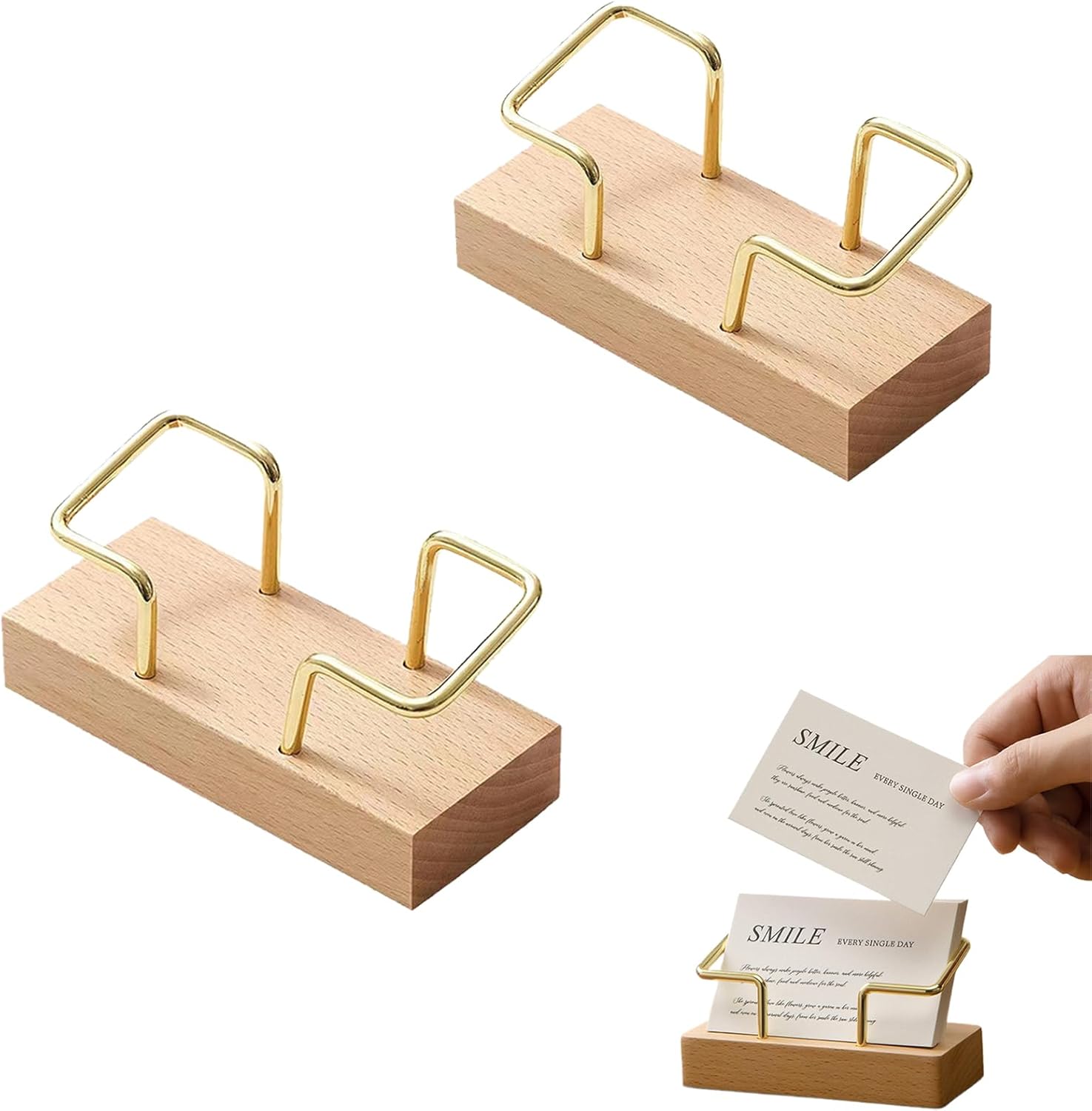 2PCS Wooden Business Card Holder for Desk,Creative Desk and Tabletop Display Stand for Office,Elegant Wood Card Stand Holder for Professional Use,Unique