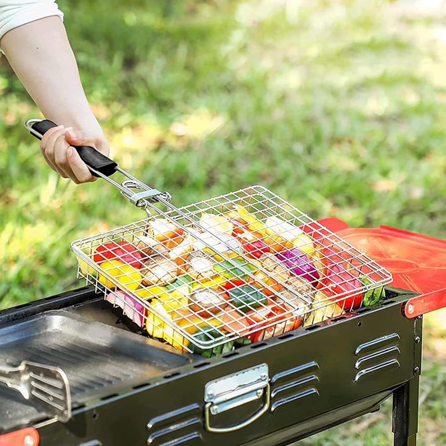 Grill Basket Large Portable Folding BBQ Camping Grilling Rack for Fish, Vegetables, Shrimp, Barbeque Griller Cooking Accessories, Grilling Gifts โ image 4