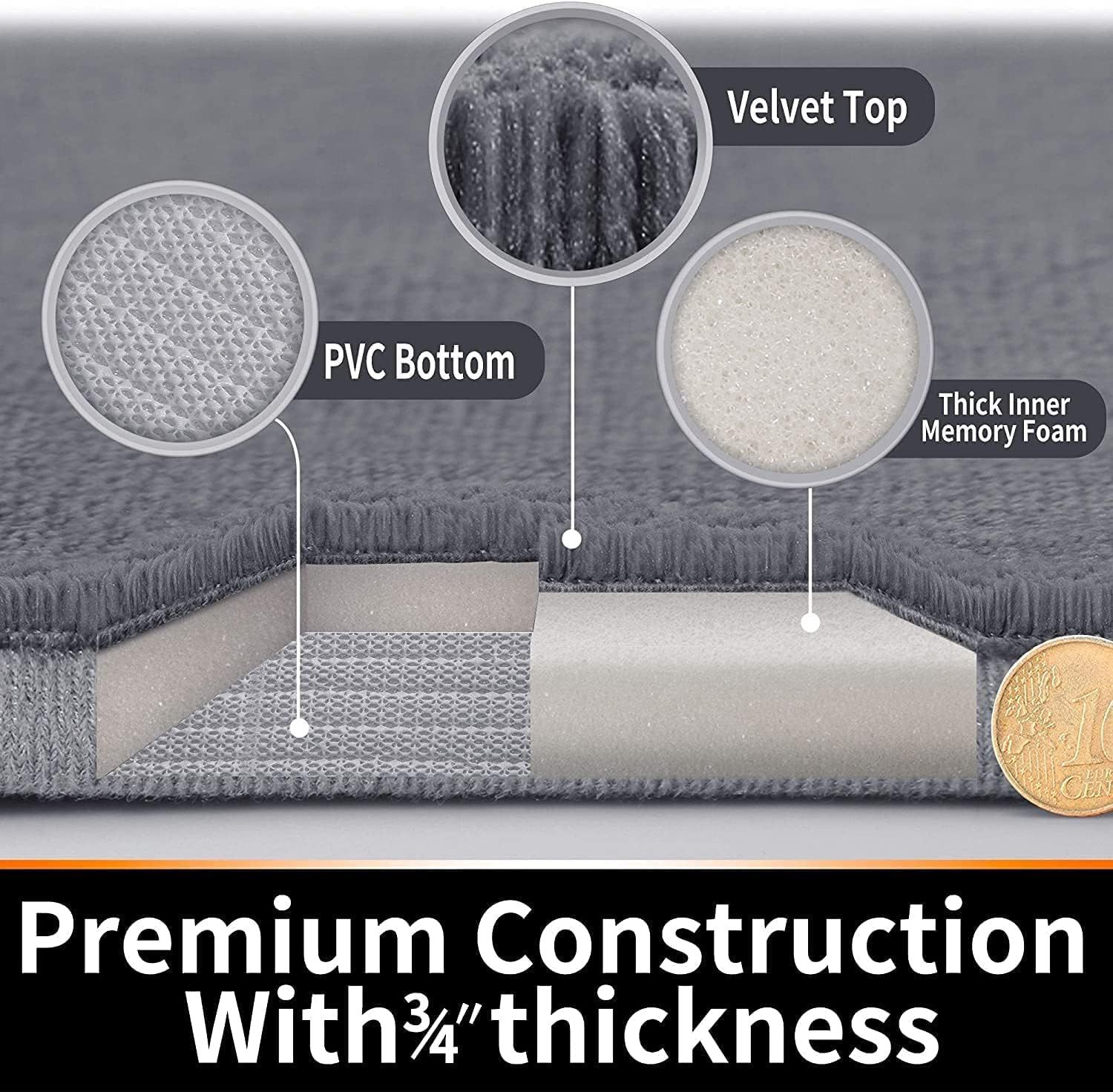 2 Pack Coral fleece Bath Mat Set, Soft Quick-Dry Non-Slip Bathroom Rugs, Machine Washable, Silver, 43.2 × 61 cm and 80 × 50 cm — image 6