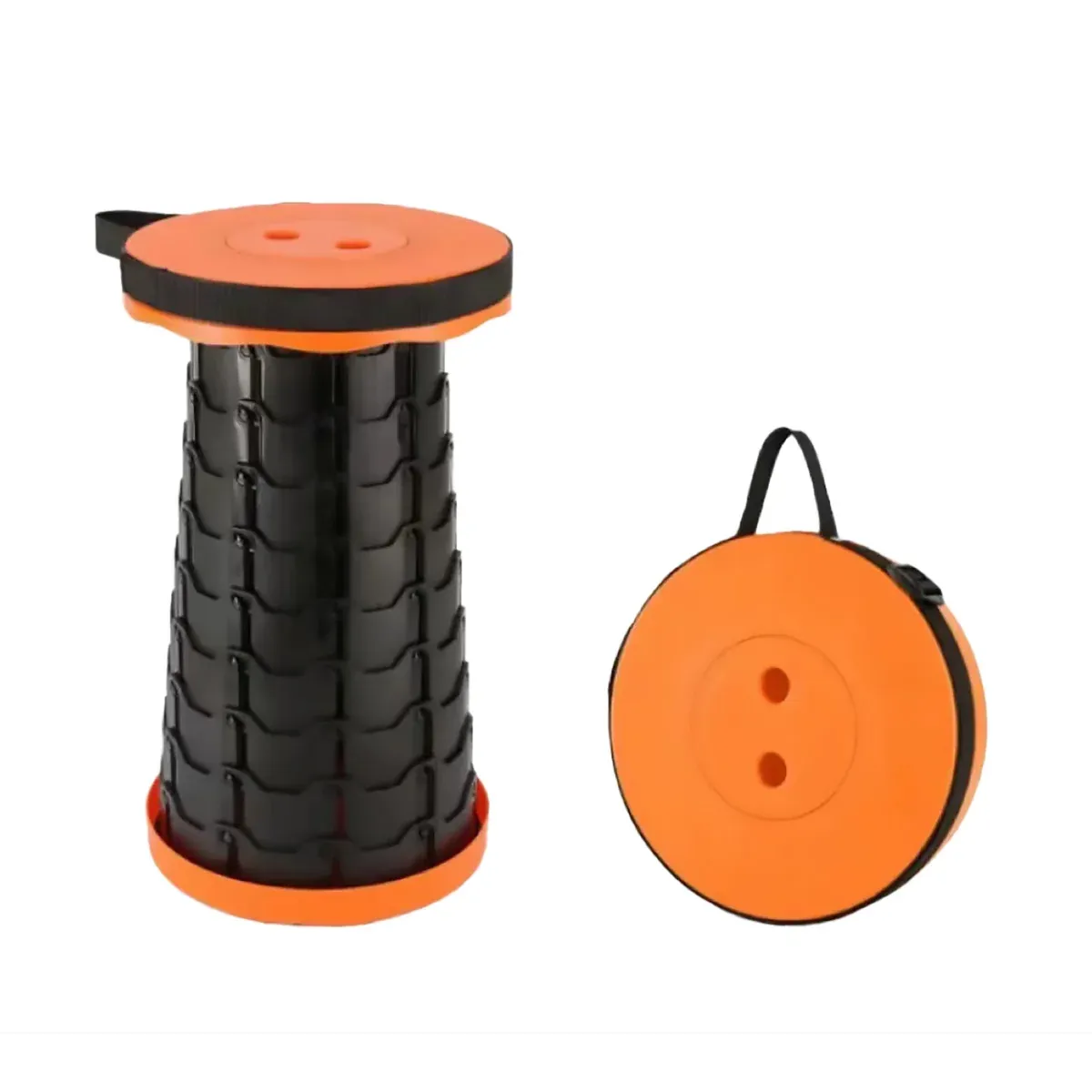 Portable Telescopic Folding Stool Travel Outdoor Seat Compact Retractable Chair - Orange