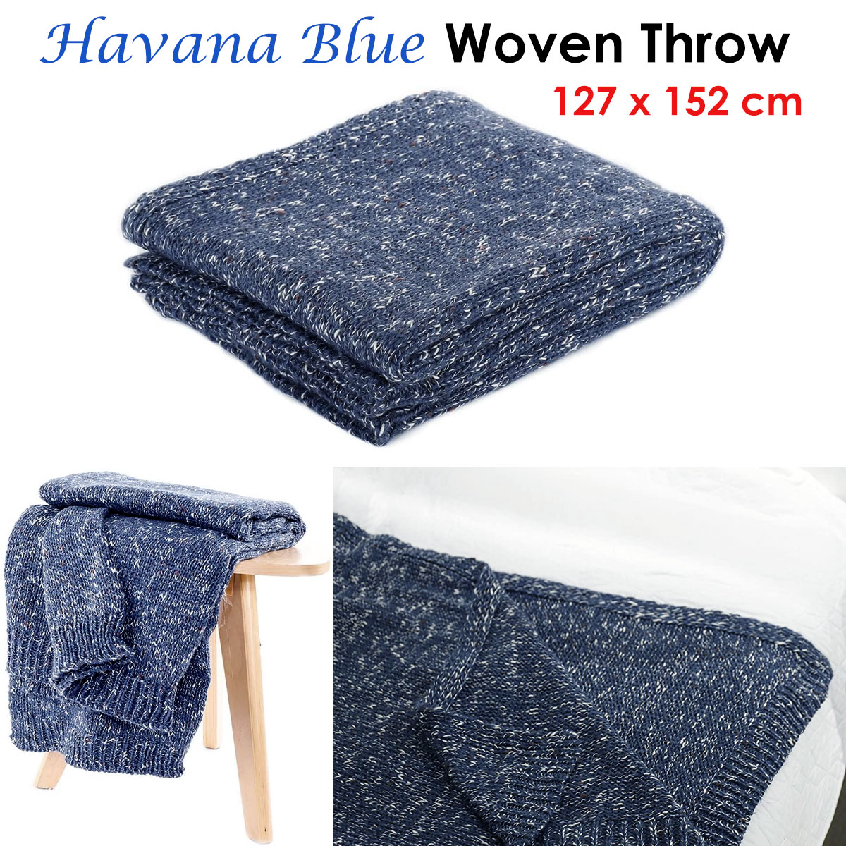 Havana Blue Woven Throw Rug 127 x 152 cm — image 2