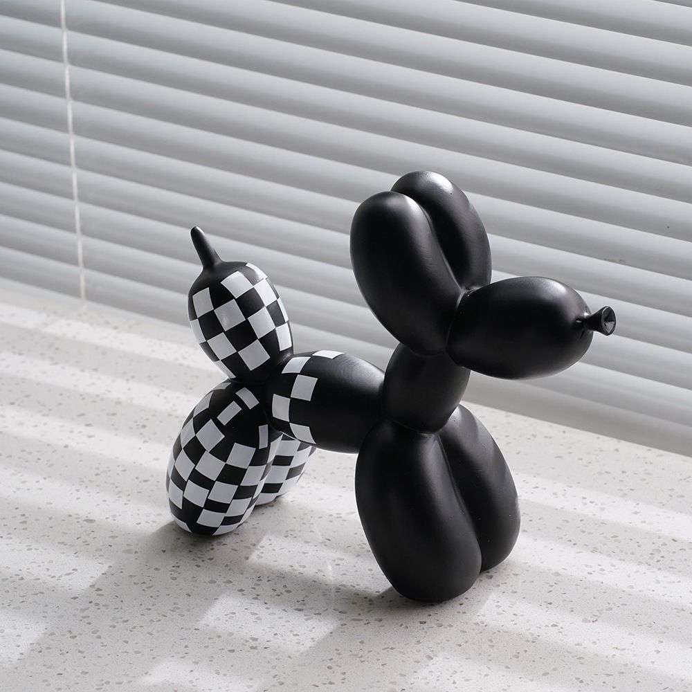 Black and White Checkered Racing Car Pattern Balloon Dog Statue Crafts Living Room Desktop Decorations,Handmade Modern — image 5