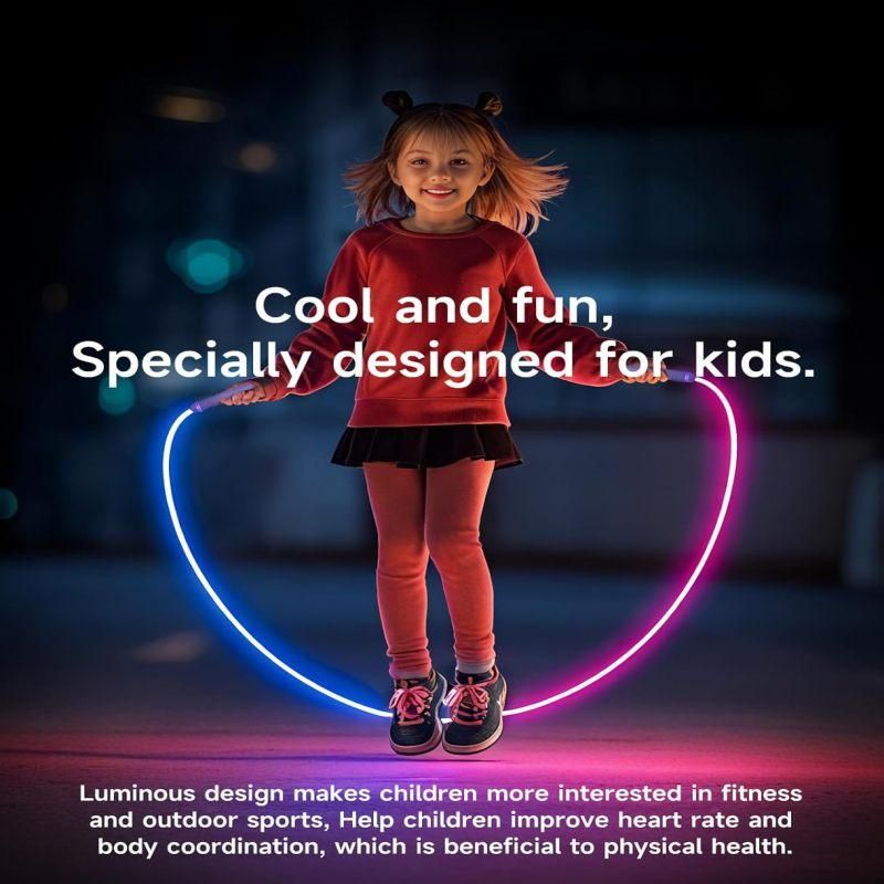 LED Light-Up Jump Rope for Boys Girls - Adjustable Glow-in-the-Dark Skipping Rope Black — image 5