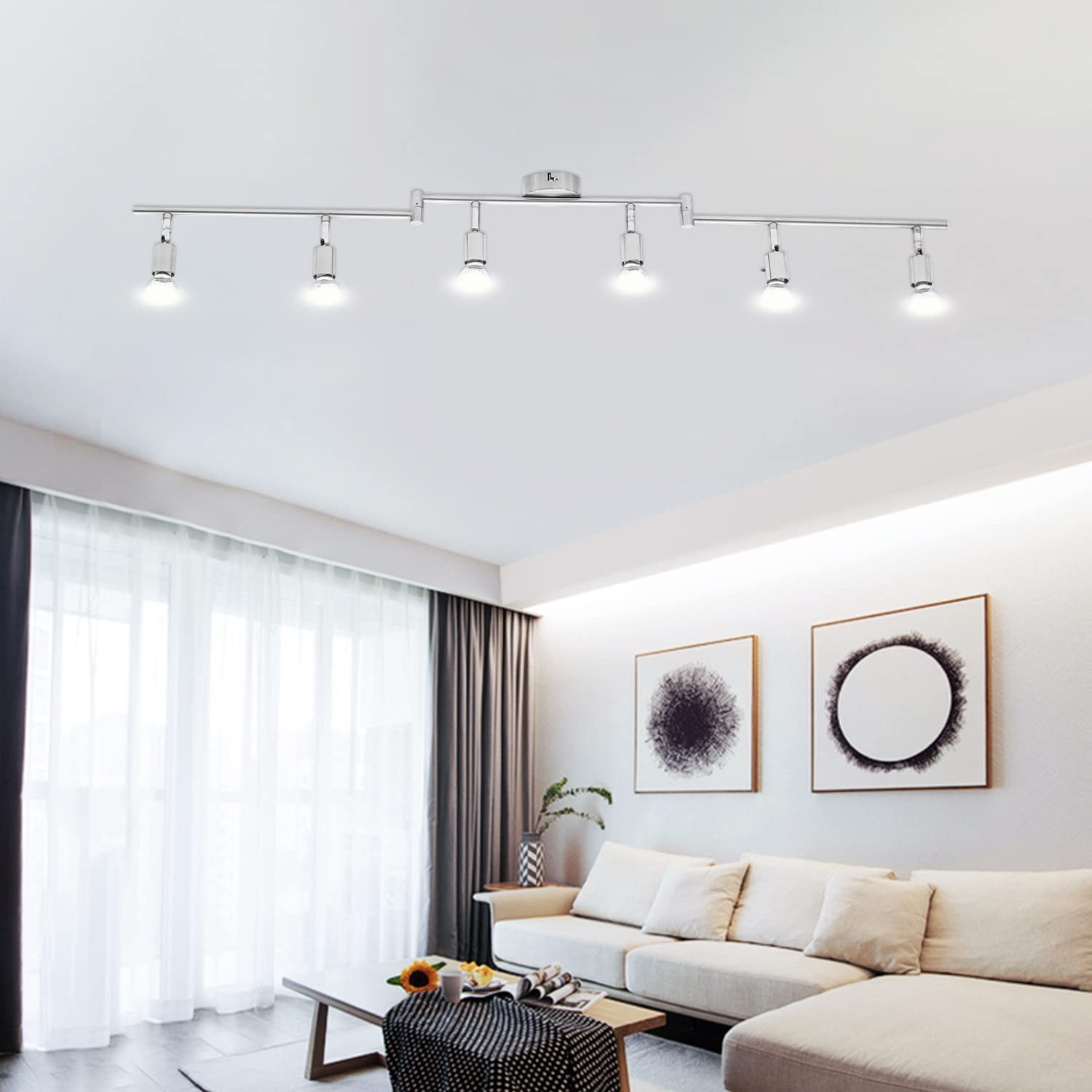 Kitchen Lights, 6-Light Ceiling Lighting Kits, Swivelling Ceiling Spotlight for Bedroom, Kitchen and Living Room(GU10 LED Bulbs not Included) (Brush — image 6