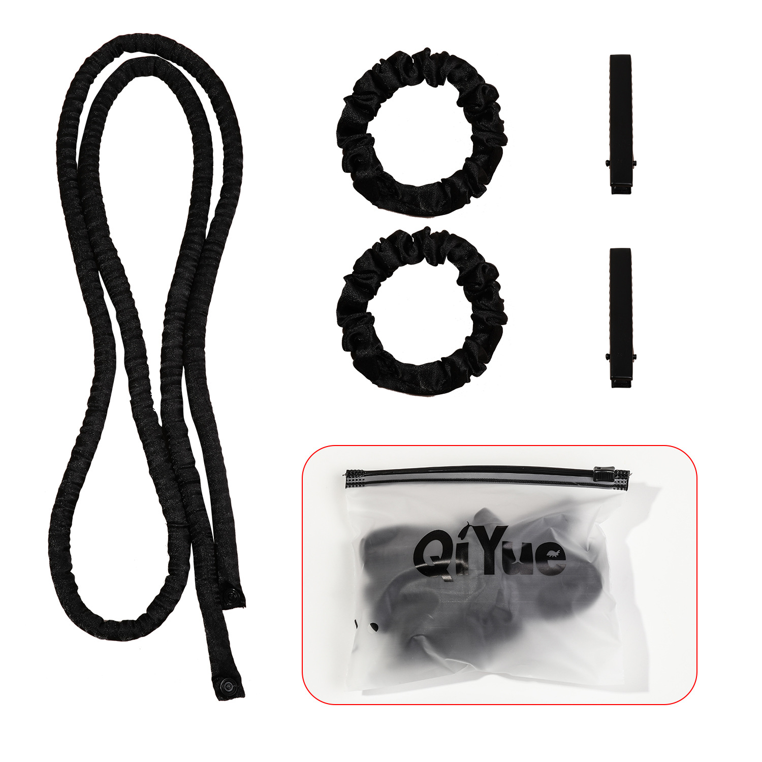 2-PCS Black Heatless Hair Curler Set Extra Long Overnight Soft Ribbon for Natural Big Waves Damage-Free Professional Home Styling Solution for Local Women