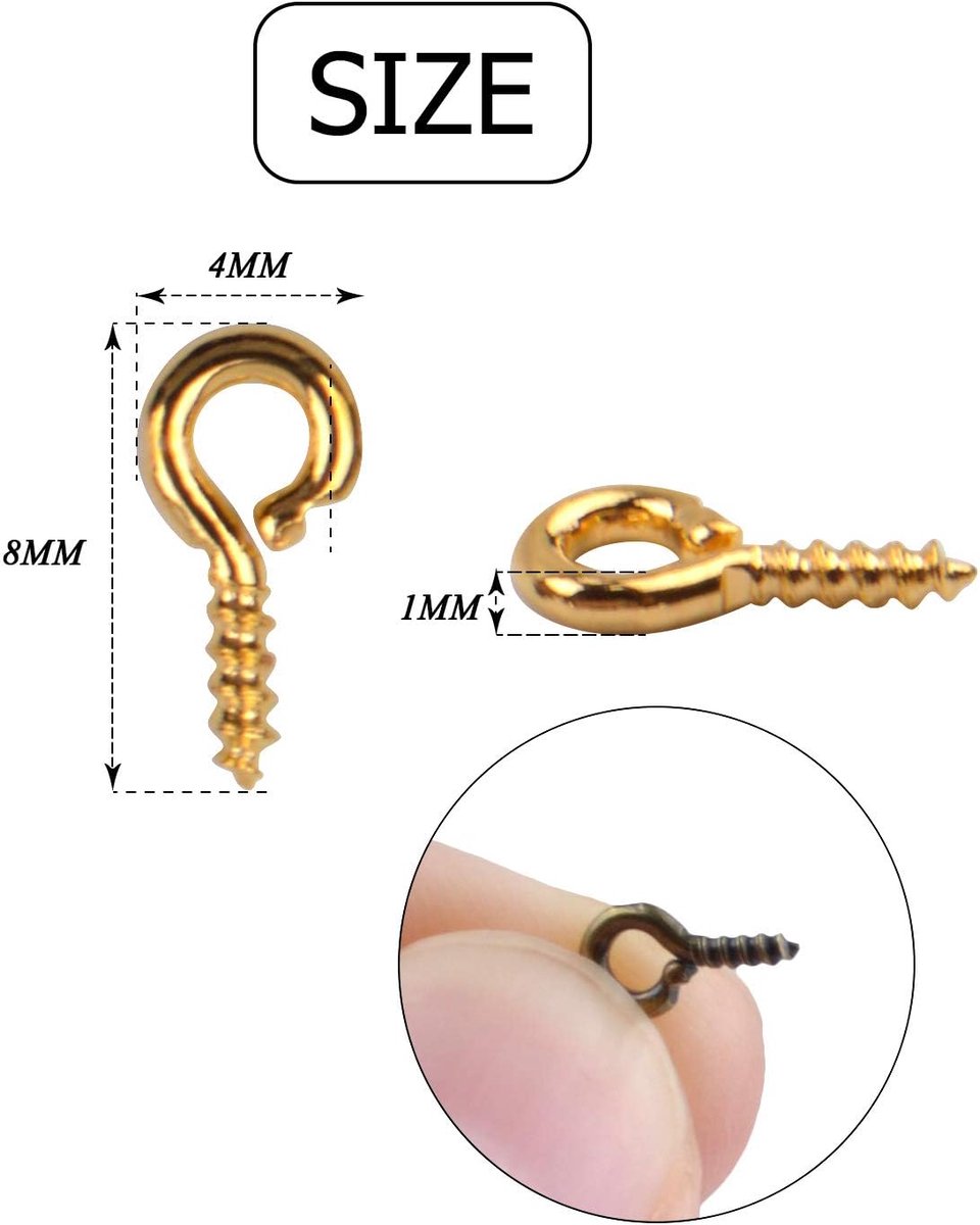 600 pieces - Screw hooks - Screw hook - Screw eyes - Screw eye - Small hook - Wall hook - Length 8 mm - Metal - color - with screw mounting - with storage box โ image 5