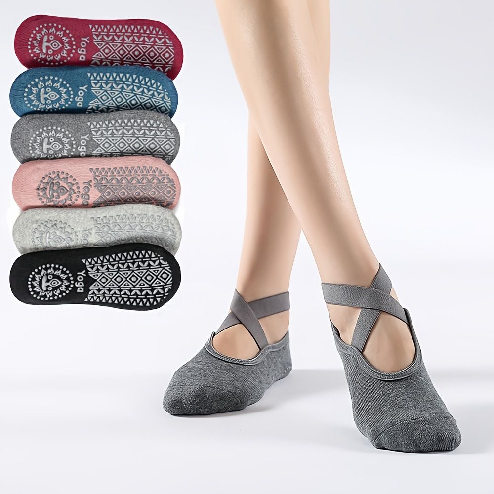 Women's Cotton Non Slip Yoga Socks Grip Pilates Socks Terry Bottom Fitness Dance Workout Socks - Red — image 4