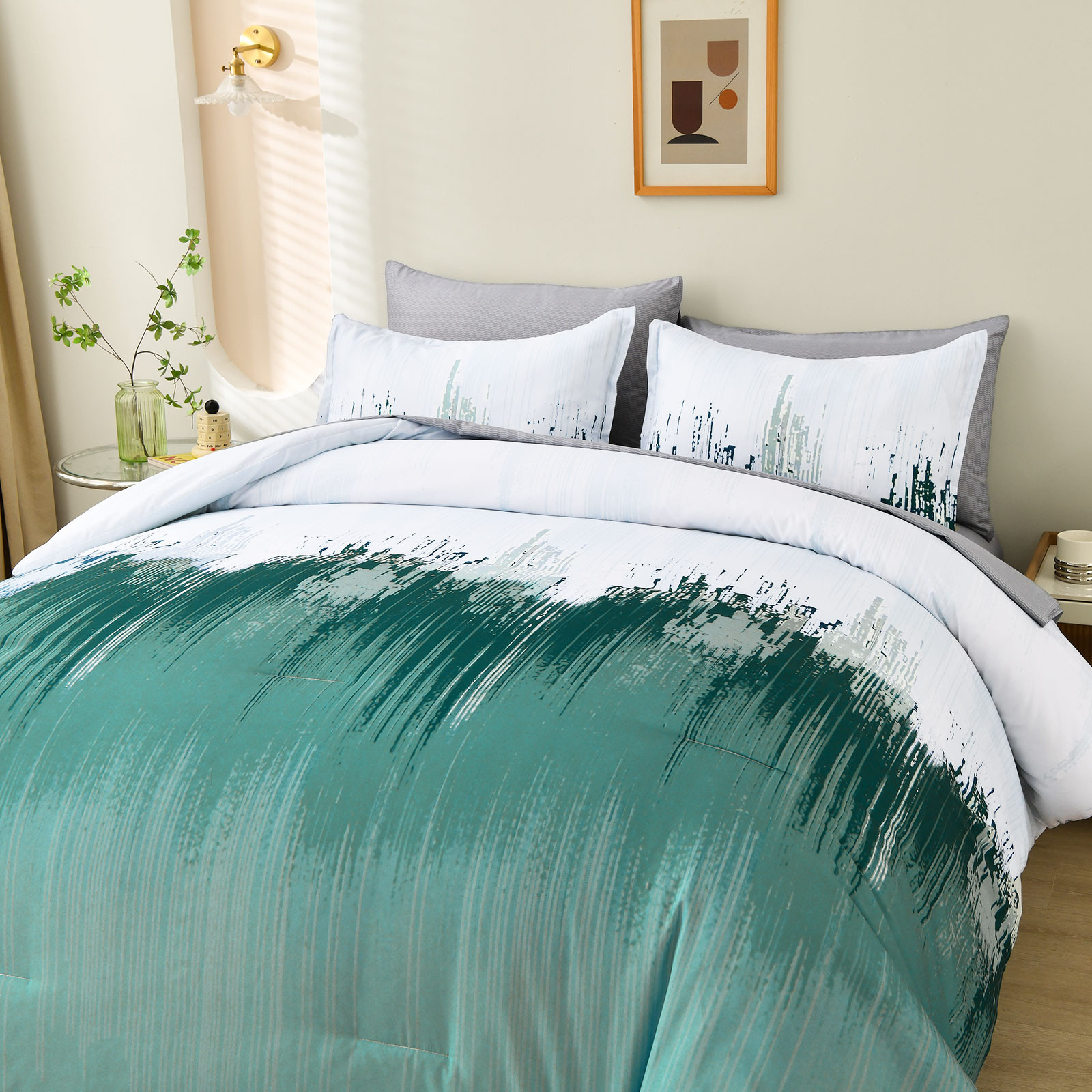 Floral Stripes Comforter Set, King Size, Plush 3-Piece Bedding with Pillowcases โ image 3