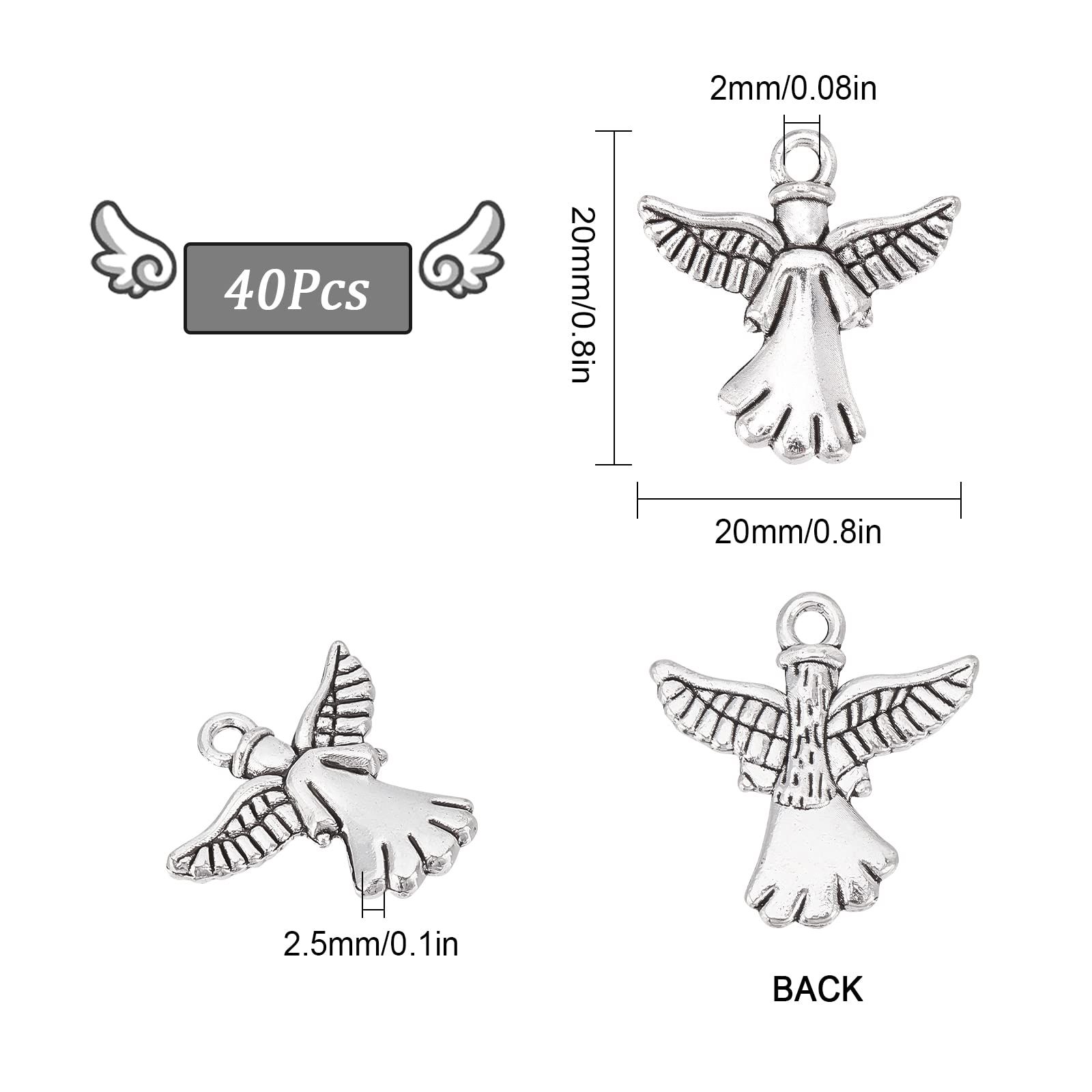 40Pcs Angel Charms Guardian Angel Charm Bulk Tibetan Style Alloy Wings Double Sided Charms for Making Charms Christmas — image 3