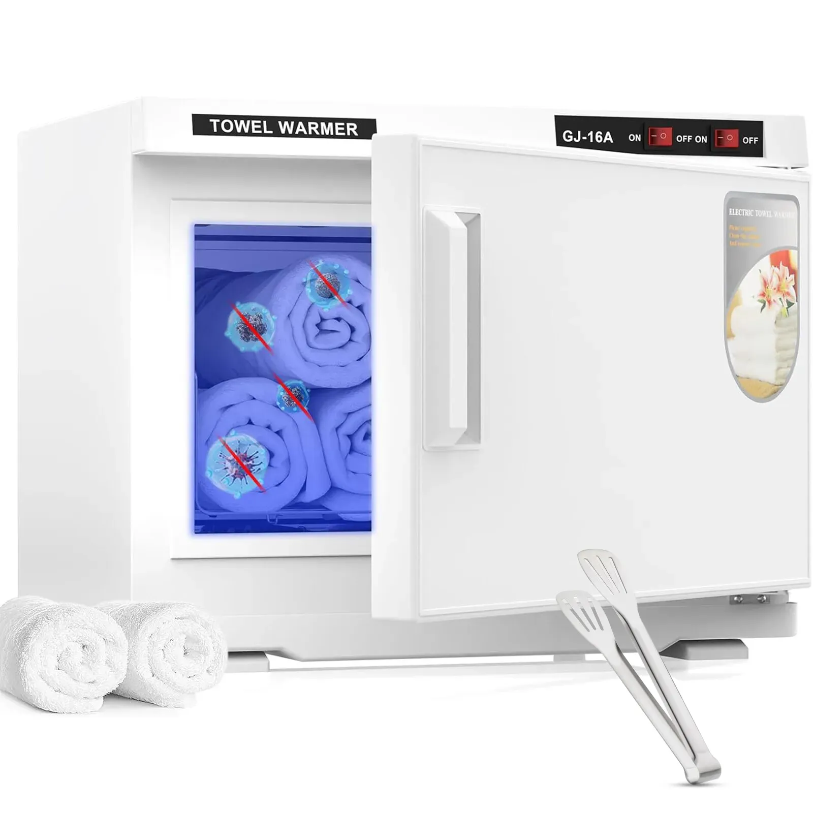 White 16L Black Hot Towel Warmer UV Sterilizer Cabinet for Salon and Home Use — image 3