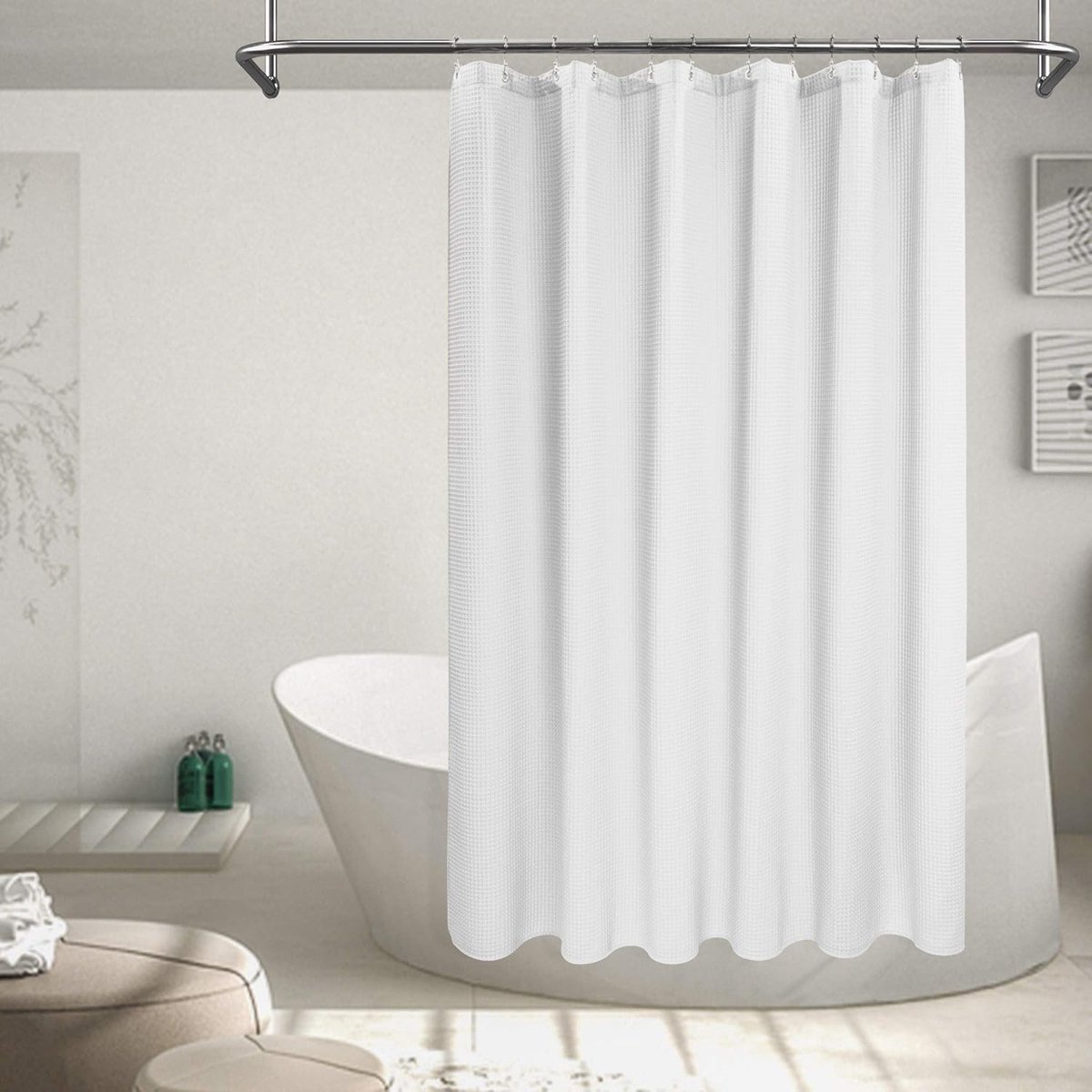 Waffle Weave Shower Curtain - Window Curtain - Fabric shower curtain for bathroom - Raised fabric - Waterproof - Washable - Suitable for bathroom, bedroom