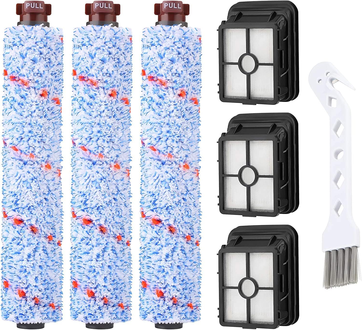 Replacements Compatible with Bissell CrossWave, 3 Multi-Surface Brush Roll 1868 + 3 Vacuum Filter 1866 Vacuum Filter, Compare to Part 1608683, 160-8683