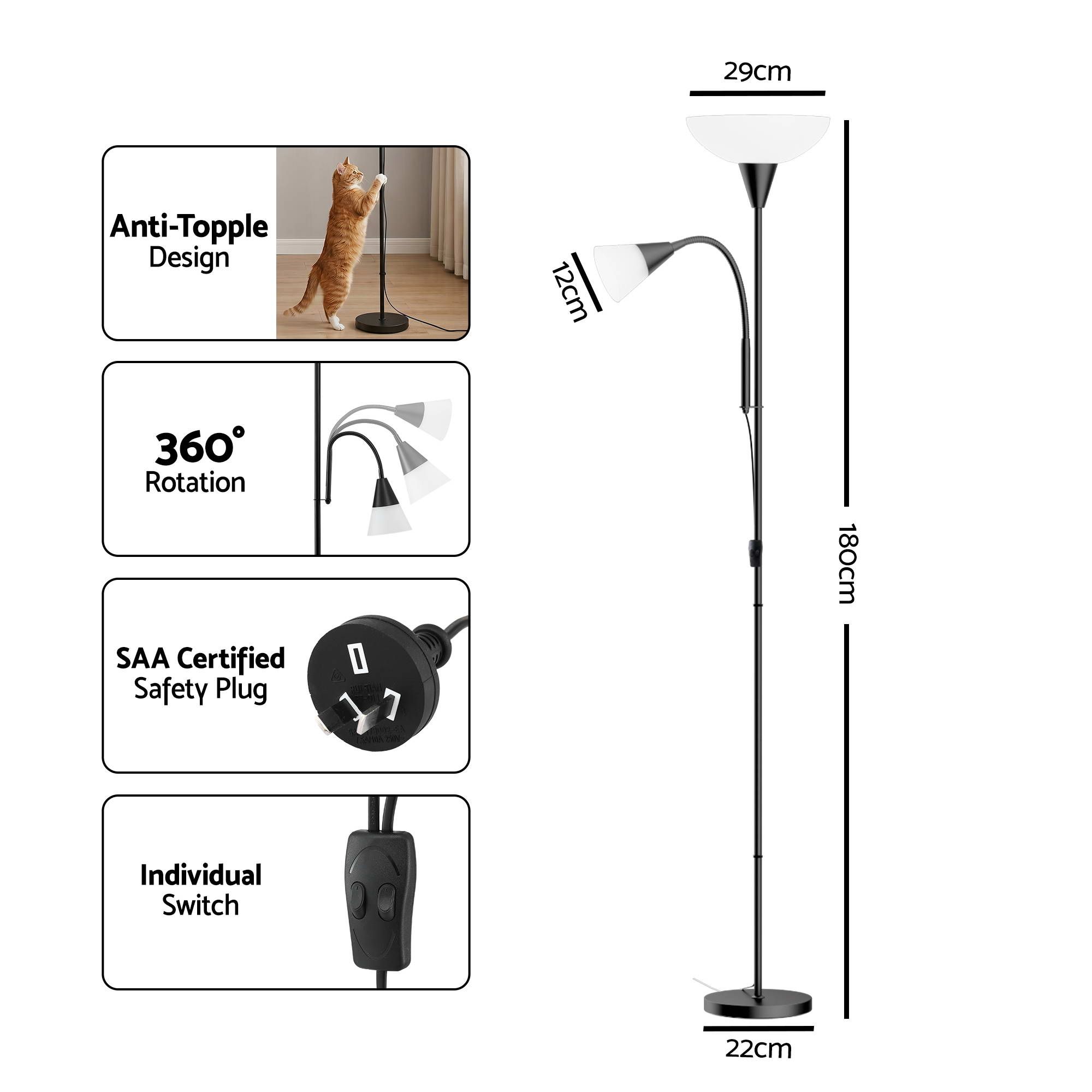Artiss Floor Lamp Mother and Child Modern Home Living Room Office Reading Black — image 3