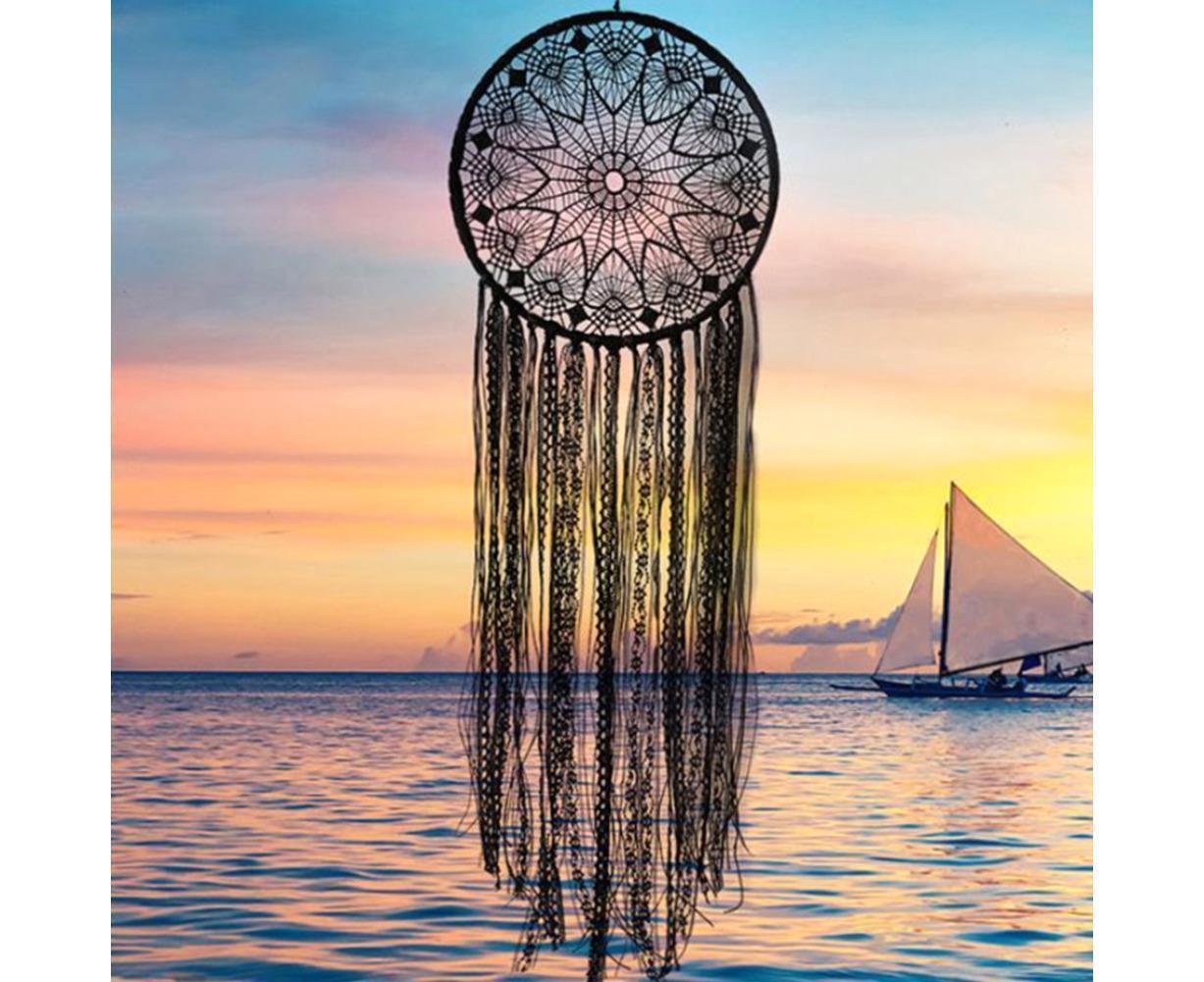 Hollow Round Moon Shape Tassel Dream Catcher Hanging Pendant Home Bedroom Decor- B — image 2