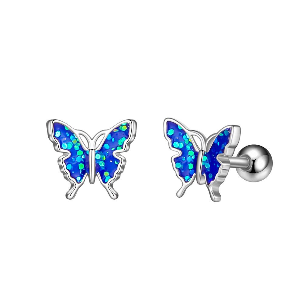 3pcs Stainless Steel Dainty Butterfly Cartilage Colorful Enamel Stud Earrings Screw Backs CZ Paved Eyebrow Rings,Curved Barbells