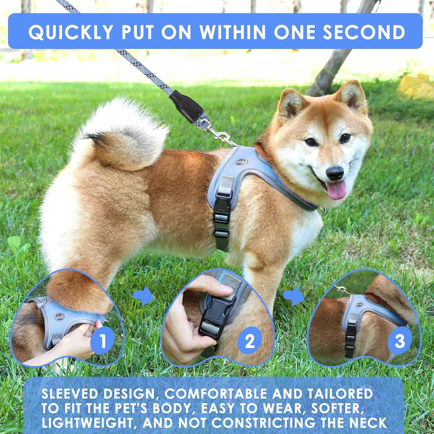Dog Harness and Leash, No Pull Saddle Style Pet Harness, Breathable Mesh Adjustable Reflective Dog Vest, Dog Leash, for Dogs and Cat Medium Small Harness — image 4