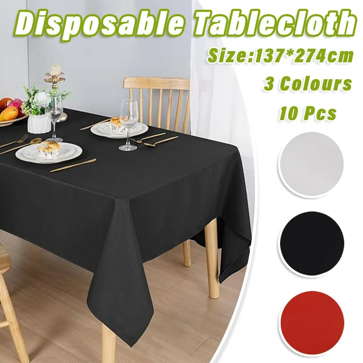 10pcs PEVA Rectangle Tablecloths Solid Colour Waterproof Party Table Covers - Black β image 2