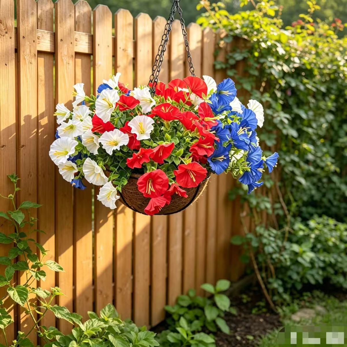 Artificial Petunia Hanging Flower Arrangement Red White Blue Flowers Outdoor - Multi-color - Size 14 — image 2