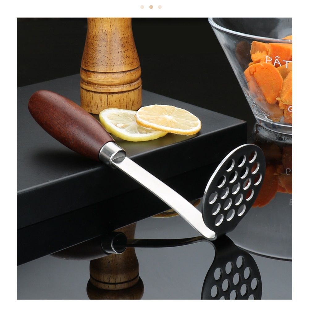 Anti slip wooden handle potato grinder, easy to crush, labor-saving, 304 stainless steel, sturdy and durable potato press machine, dishwasher safe, suitable โ image 2