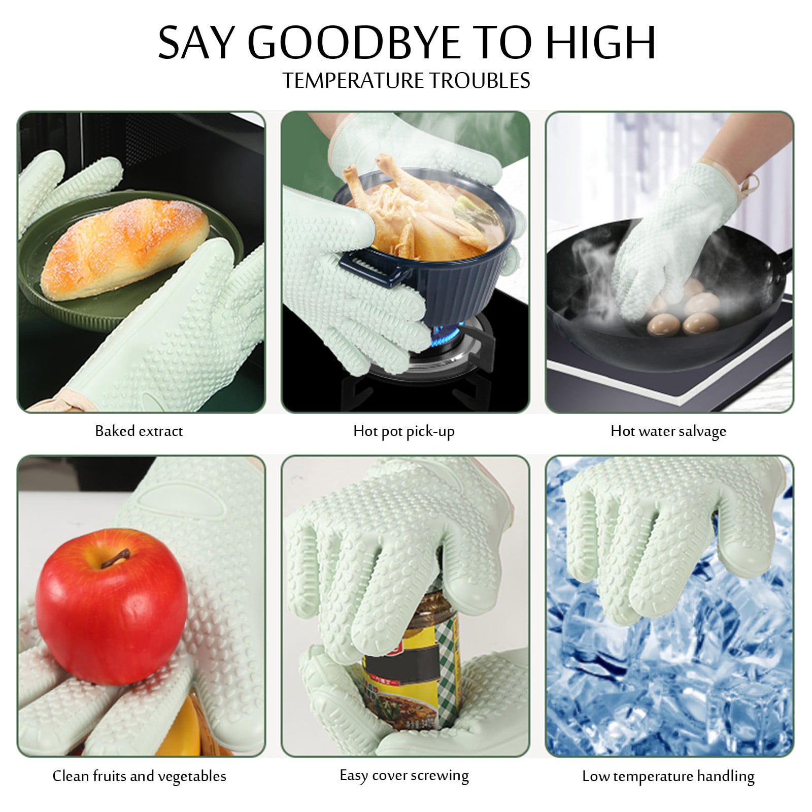 Silicone Smoker Oven Gloves -Extreme Heat Resistant Bbq Gloves -Handle Hot Food Right on Your Grill Fryer Pit|Waterproof Oven Mitts Z3-Mint Green โ image 6