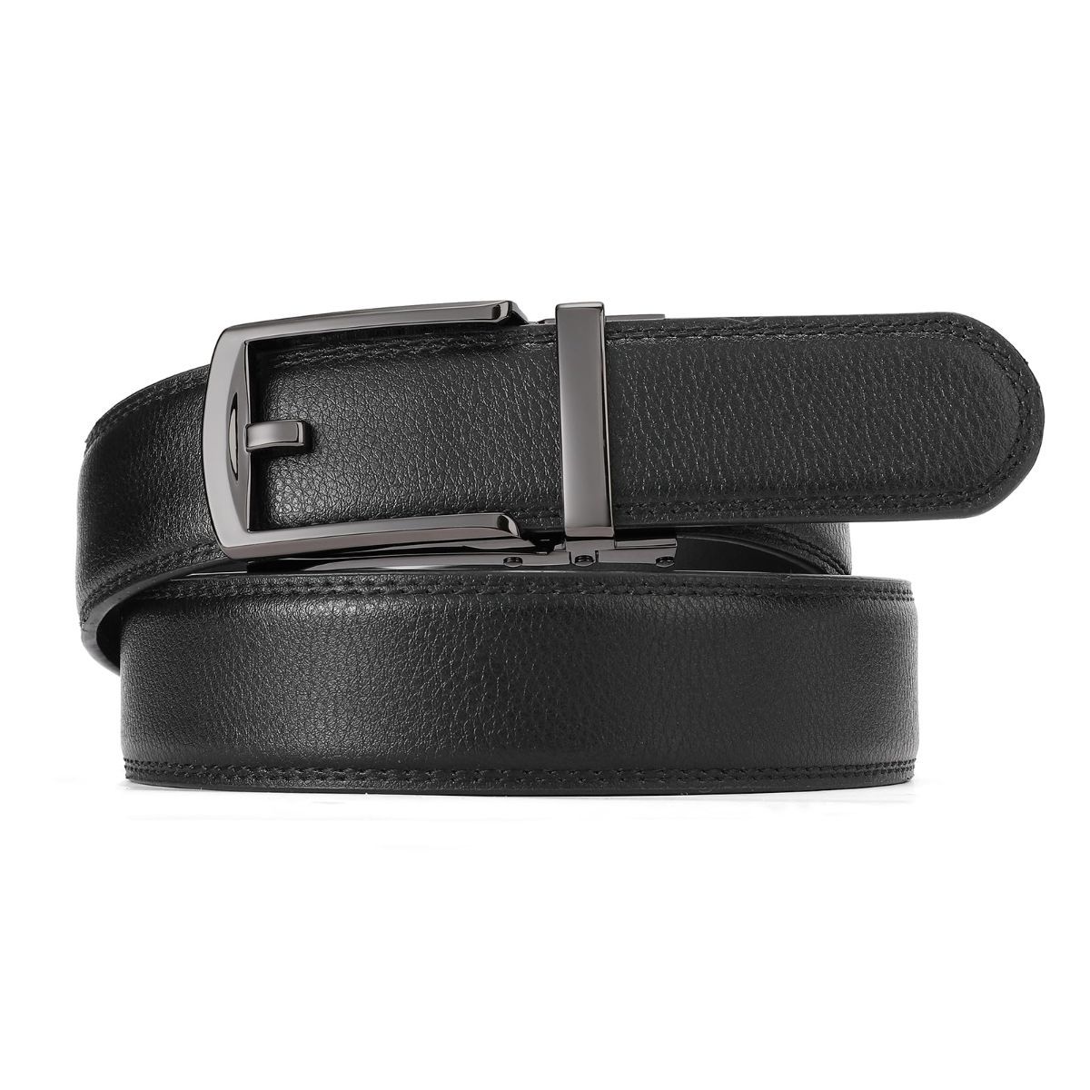 Ratchet Belt for Men Genuine Leather - Micro-Adjust Buckle Trim to Fit Dress Belt Casual to Formal Gift Boxed - Basic Gun - Black - Size 34"-42" Waist — image 2