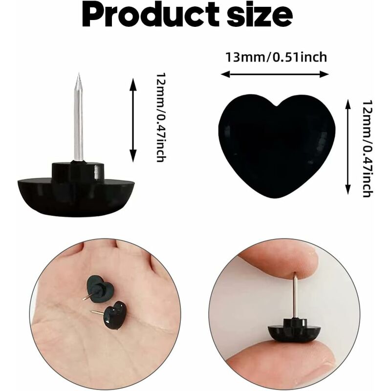 100 pcs Black Heart Shape Push Pins With Steel Point For Pictures And Walls — image 2